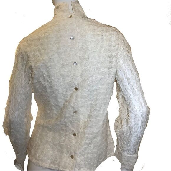 Vintage 1950s Lace Exaggerated Ruffle Tulle Blouse White Adelaar - Picture 13 of 16